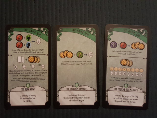The three A setting cards - these describe the special in-game scoring action 
